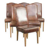 Set of 6 vintage dining chairs made of sheepskin leather with a high back