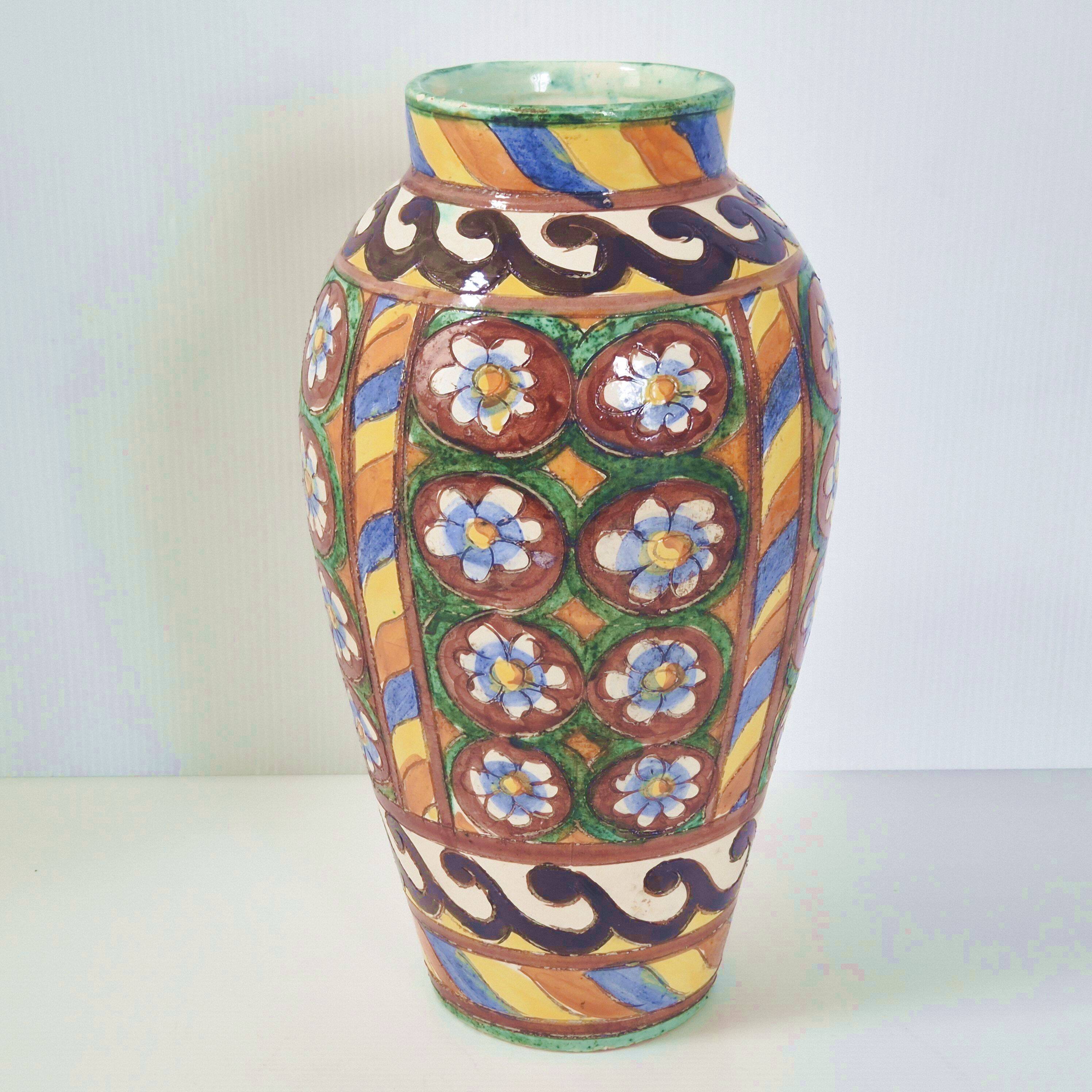 Vintage italian vase 1950 ceramic with floral decor signed b 1449 italy 50s 1950s