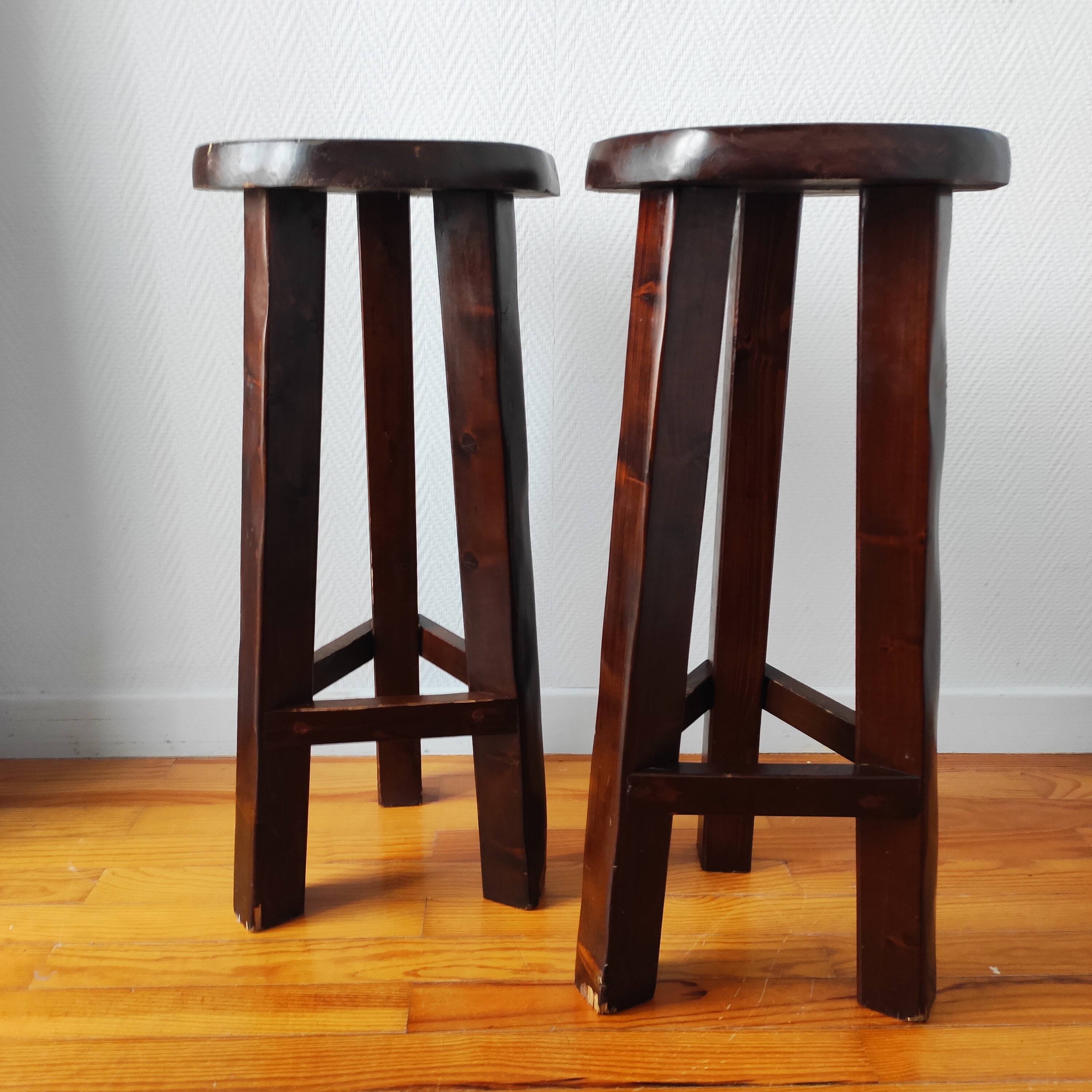Pair of vintage brutalist bar stools