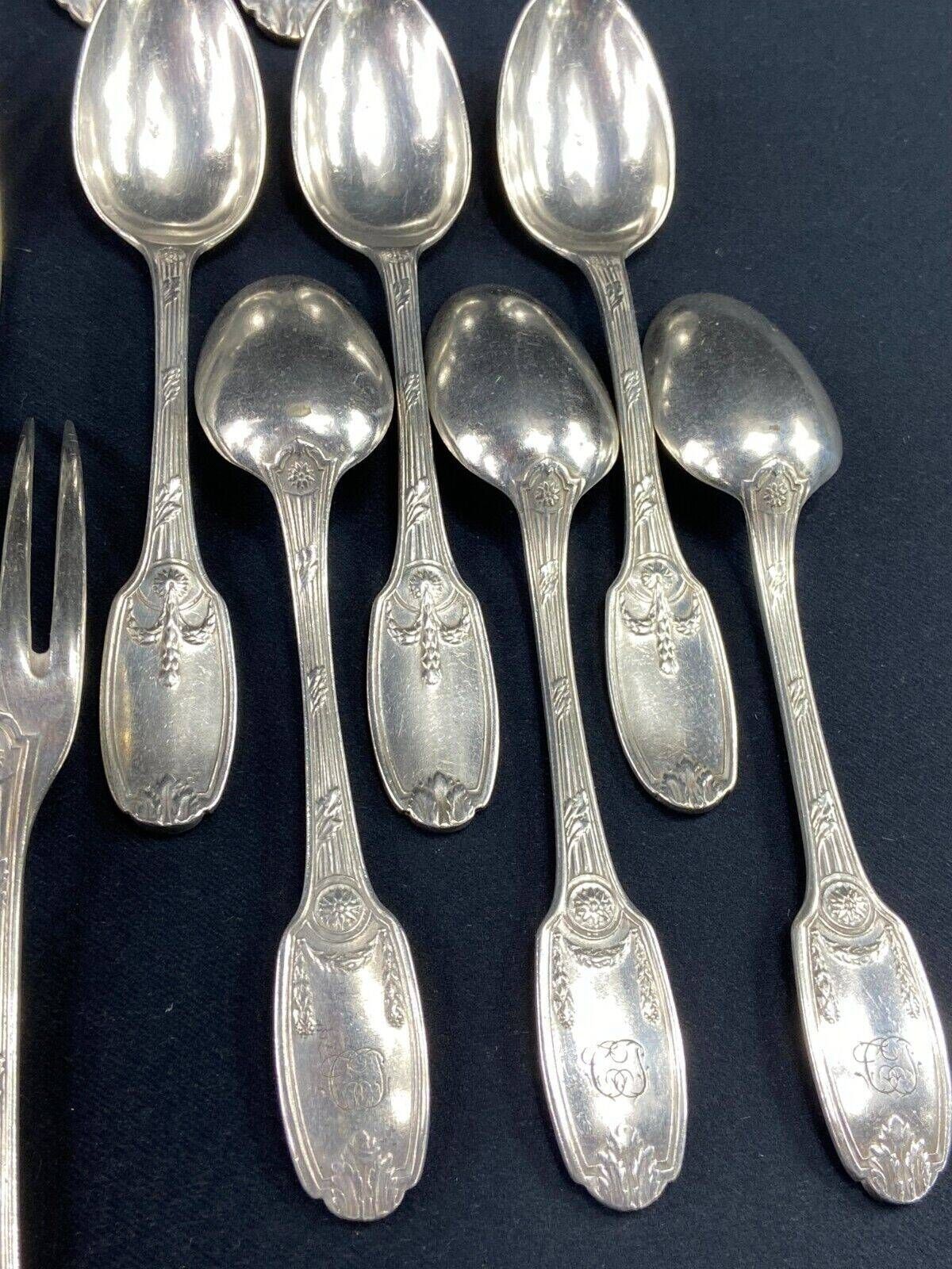 Christofle cutlery set silver metal Empire large cutlery and desserts, spoons