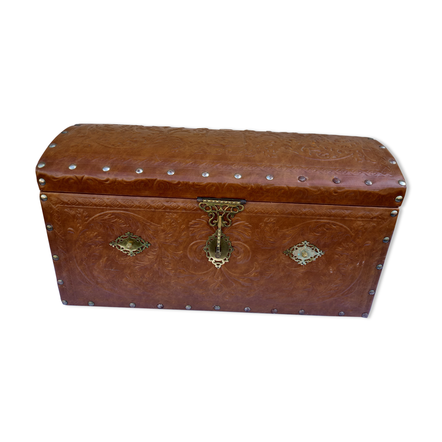 Wooden and leather chest