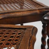 20th Century set of 3 oak and rattan nesting tables