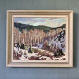 1952 Mid-Century Modern Swedish "Alp Trees" Vintage Winter Landscape Oil Painting, Framed