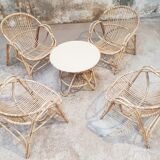 Rattan armchairs and table