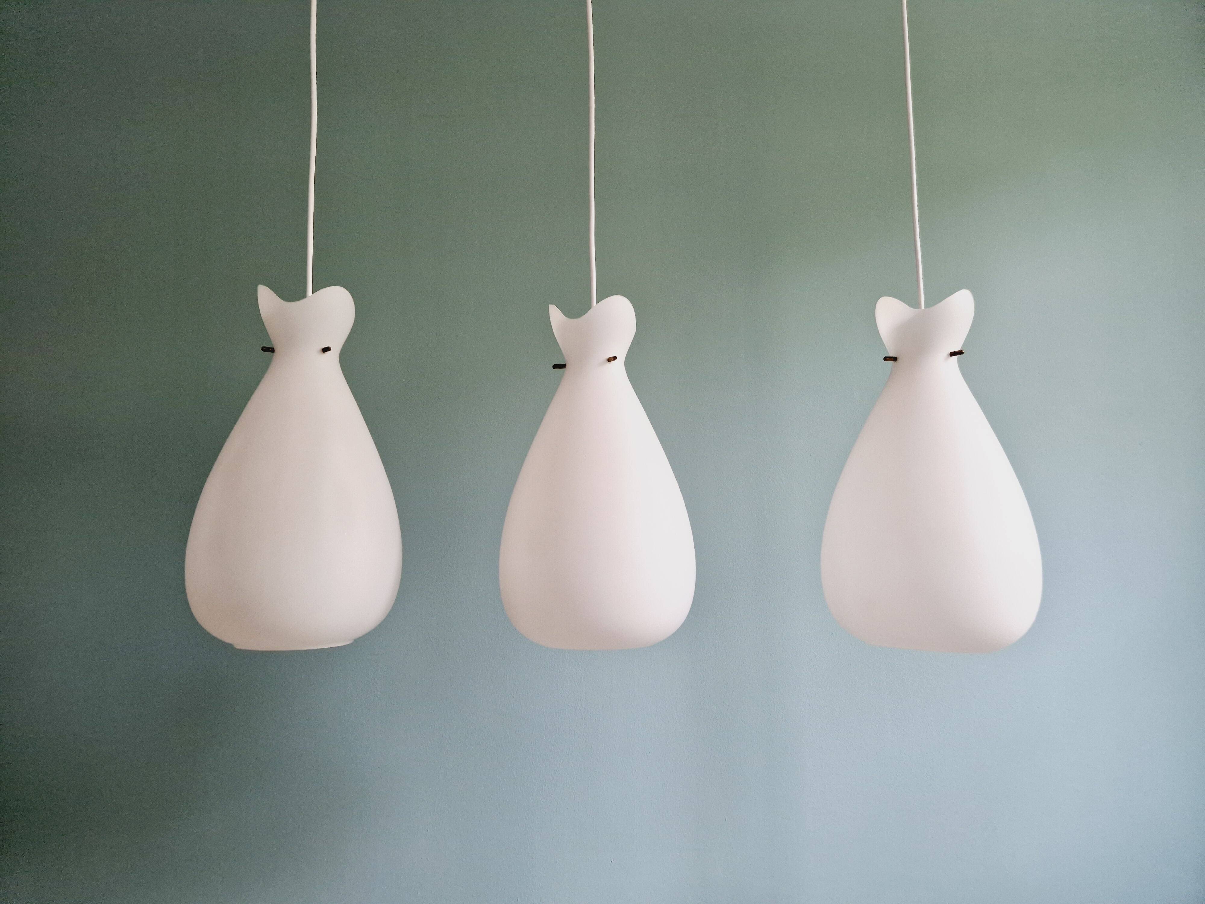 Scandinavian suspension in frosted white glass, 1960s