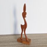 Vintage statuette in wood fawn stylized doe