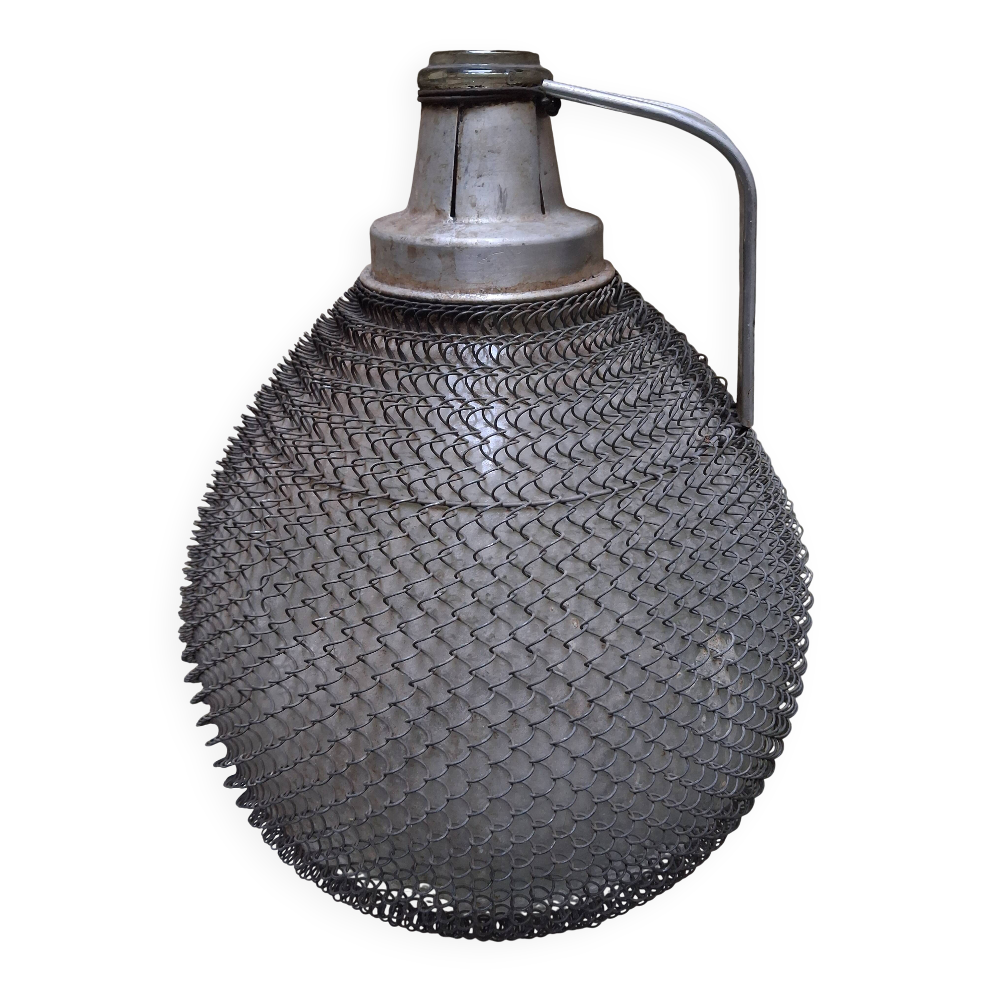 Demijohn, glass demijohn, with protective metal mesh, 1950-1960