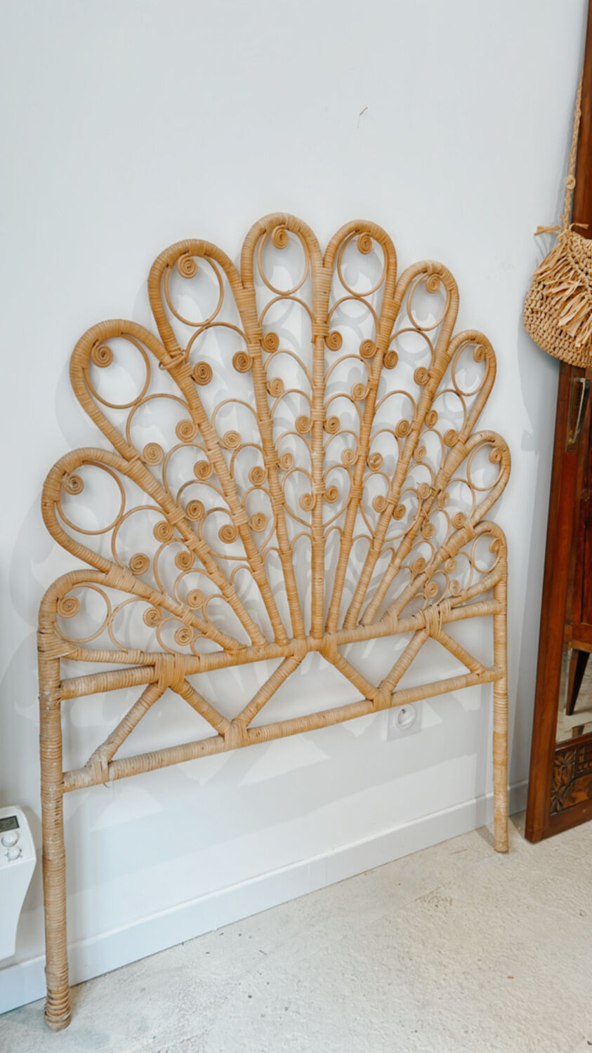 Vintage headboard peacock rattan