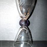 Chalice cup in engraved blown glasses signed Véronique Monod 1994 Contemporary glassmaker Biot