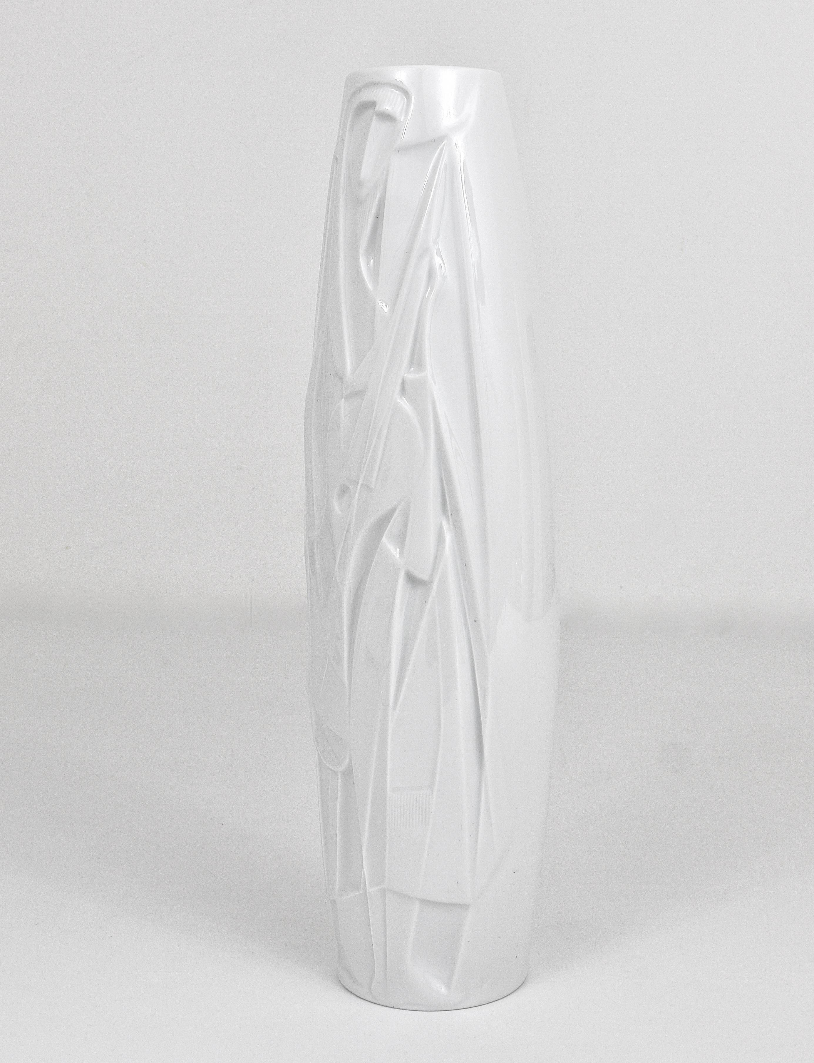 Cuno Fischer Rosenthal Studio-Ligne Vase en Porcelaine Blanc Relief Op Art, années 1960