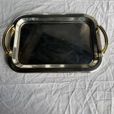 Silver-plated vintage tray with golden handles 29x45
