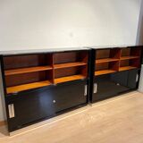 Vintage Bauhaus Office Cabinet in Black Lacquer and Mahogany, 1930