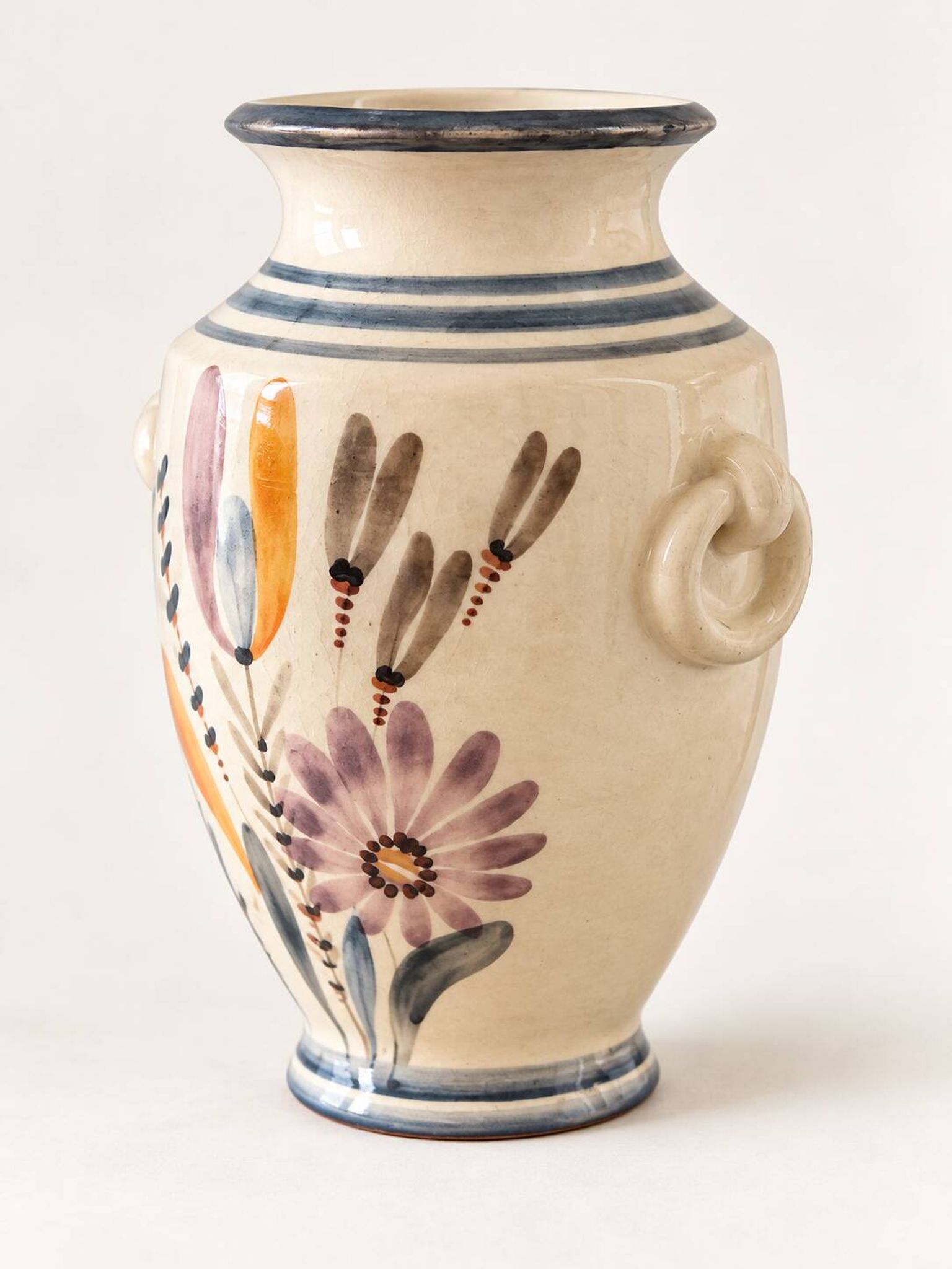 Kupittaan Savi vase hand-painted, Finland, 1950s