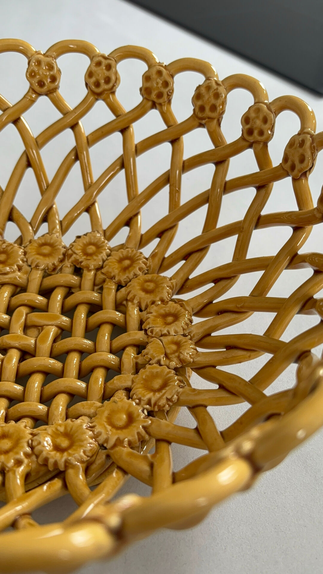 Pichon Uzès handmade ceramic basket – Yellow ochre openwork basket