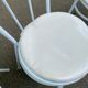 3 white steel and beige leather bistro chairs