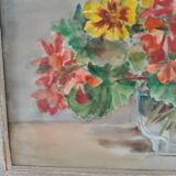 Watercolor painting bouquet of flowers signed old