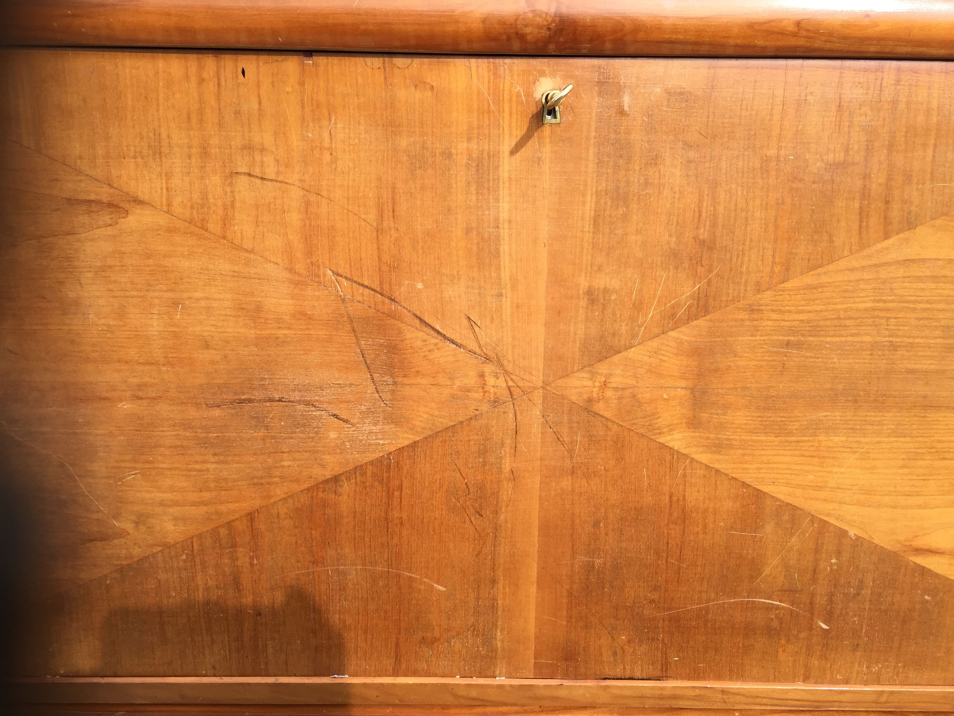 Vintage secretary desk, known as donkey's back, in cherry wood, Italian by Marelli & Fratelli.