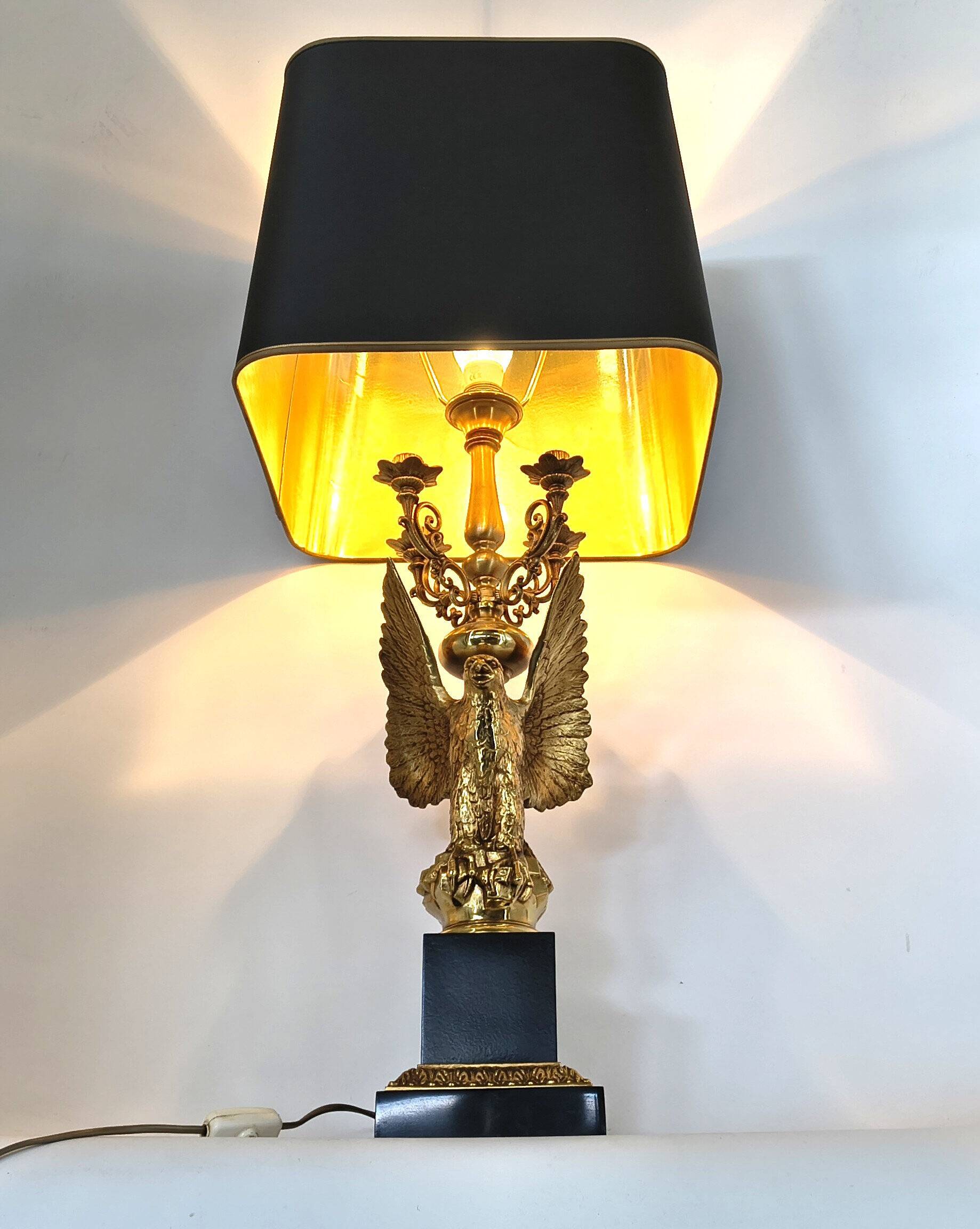 Empire style brass eagle table lamp by Lusterie Deknudt, 1970s