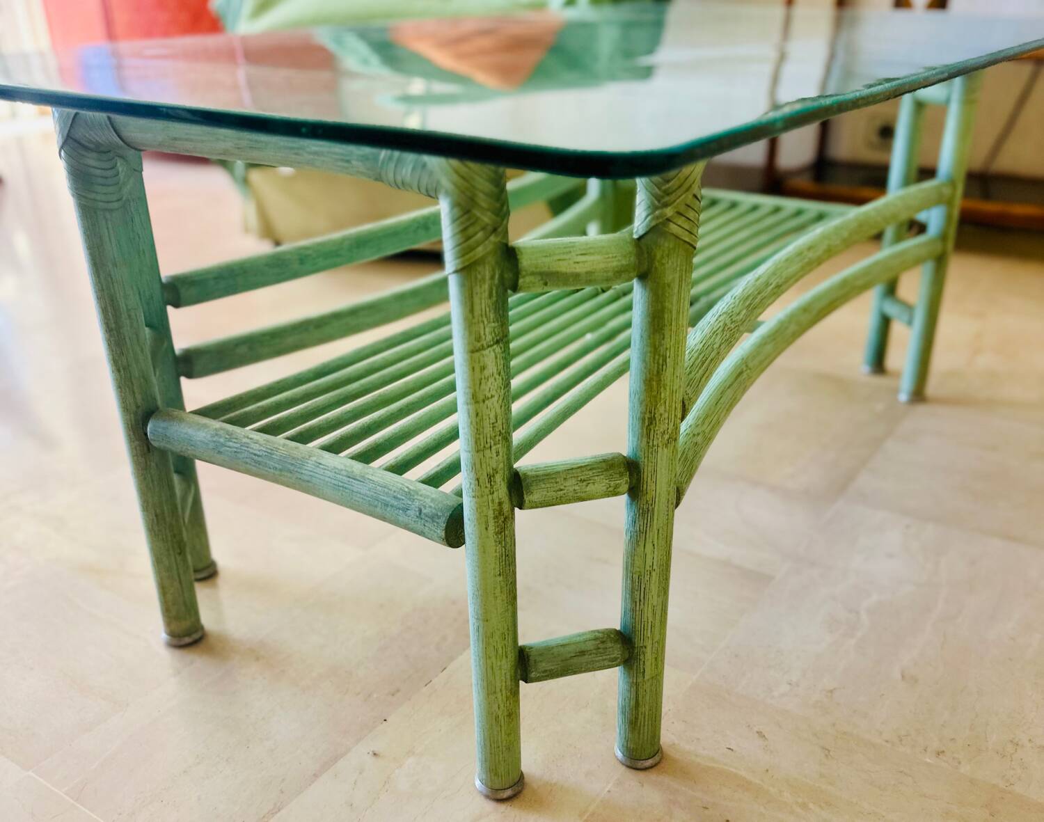Bamboo and rattan coffee table circa 1980