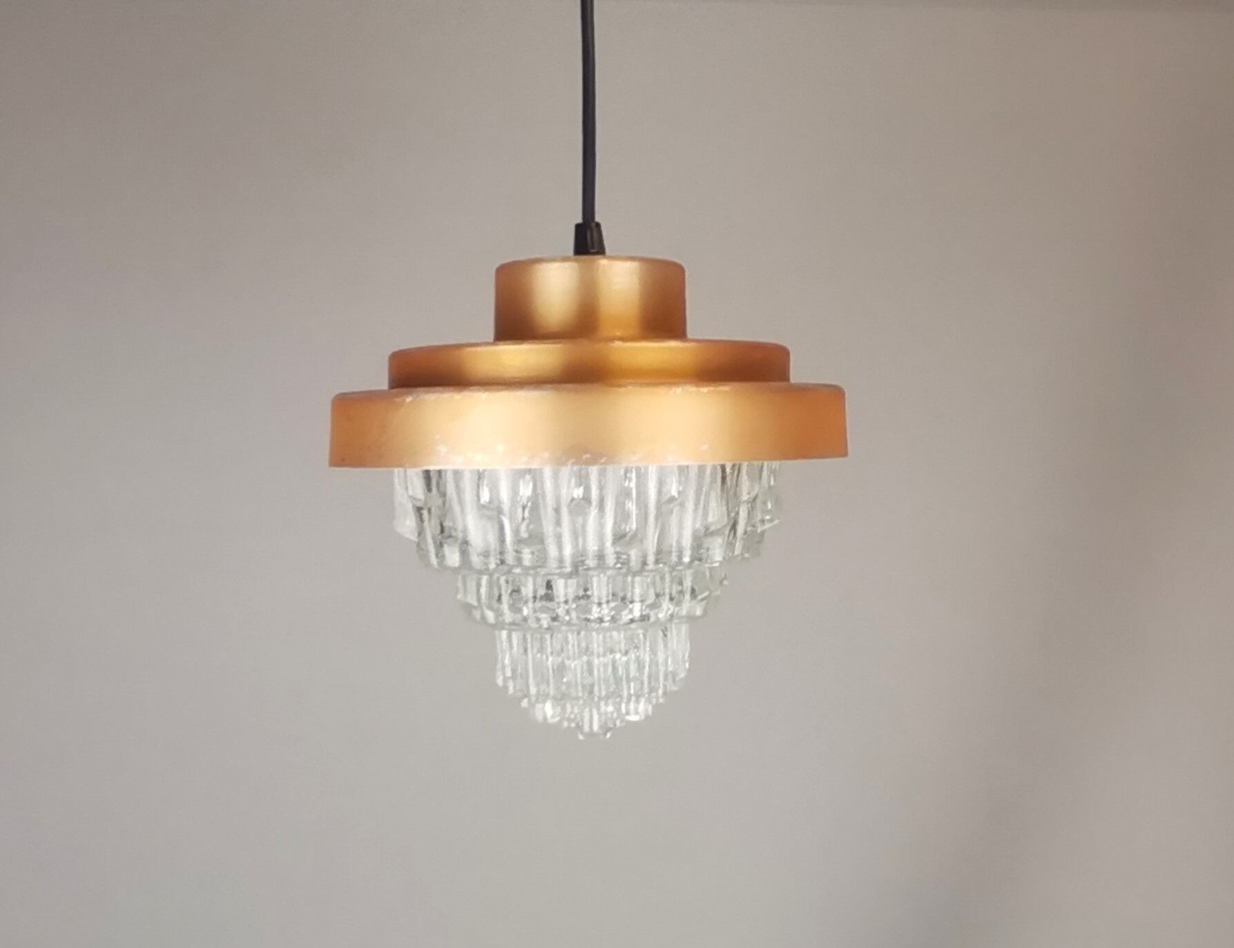MidCentury Modern clear glass and copper colored aluminium hanging lamp, 1960s