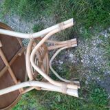 Round rattan and bamboo table, 60s-70s
