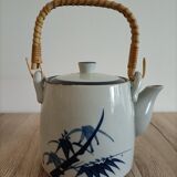 Japanese-inspired ceramic teapot blue bamboo pattern