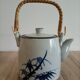 Japanese-inspired ceramic teapot blue bamboo pattern