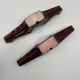 Pair of Art Deco Saint Clément candlesticks, burgundy earthenware, vintage, 3 lights.