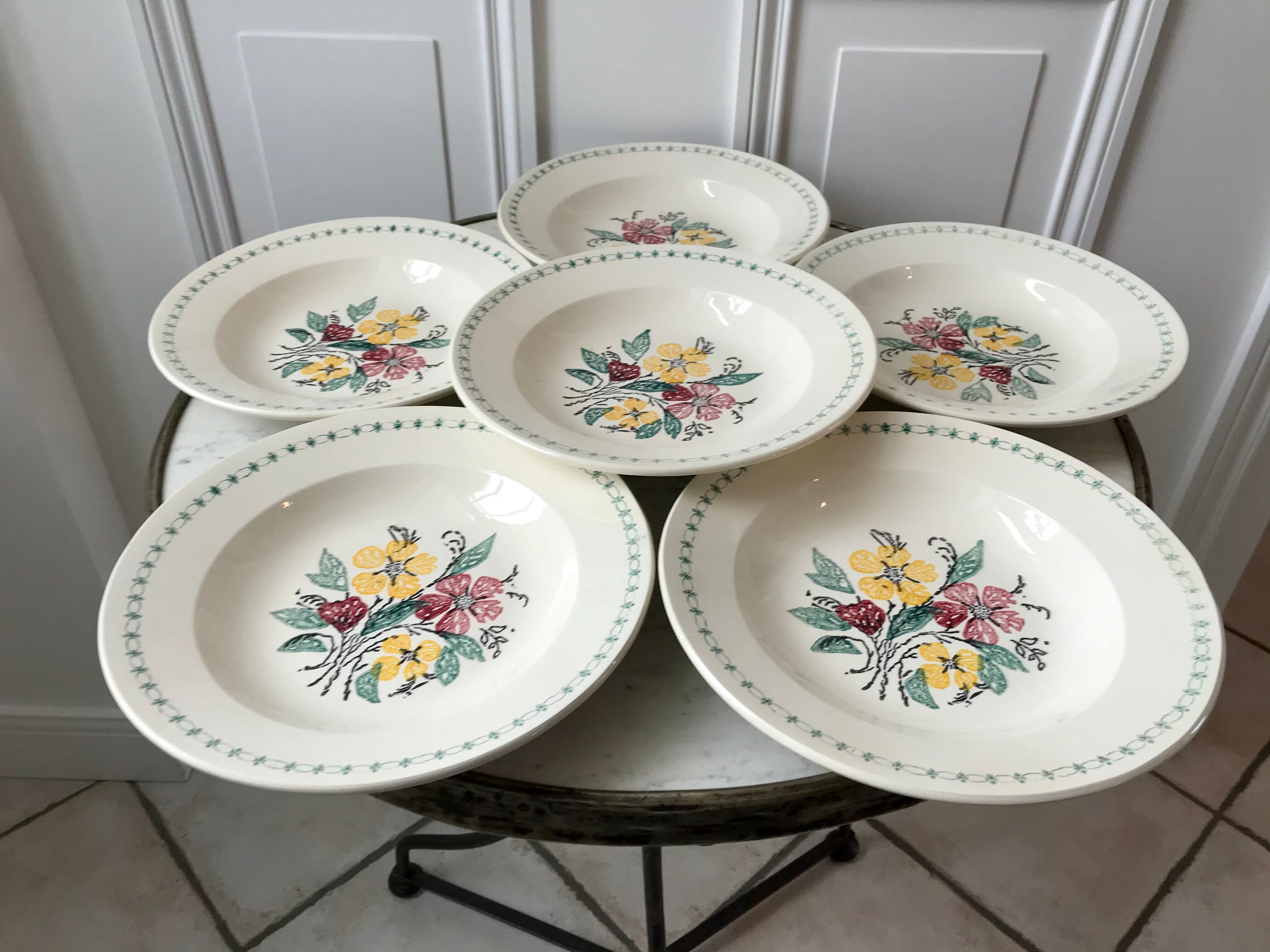 Lot de 6 assiettes creuses Digoin Sarreguemines années 40