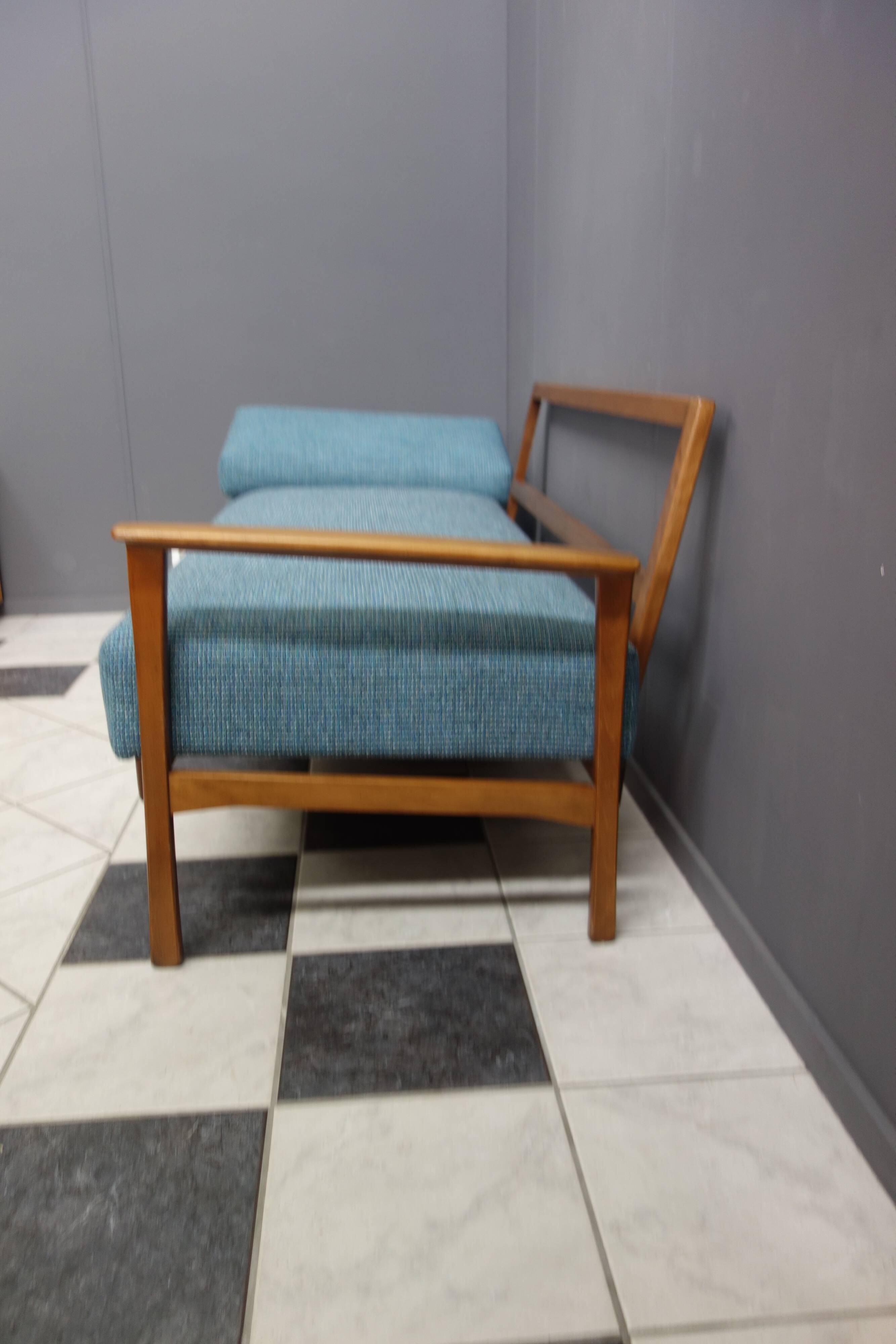 Blue fabric daybed wood frame 1960s