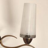 Two-light wall sconce in gilded metal with opaque glass shades, 1950/1960