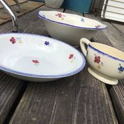 Sauceboat Mary Lou Digoin Sarreguemines blue rim