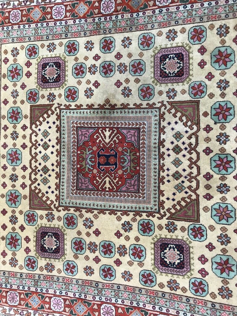 Old hand made square transylvania oriental rug wool 182 x 182