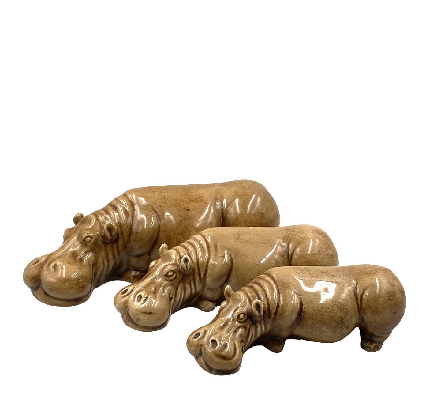 Mid-century Set of 3 ceramic hippos, Zaccagnini Italy 1950s
