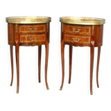Pair of louis xv/louis xvi transition style marquetry bedside or living room tables