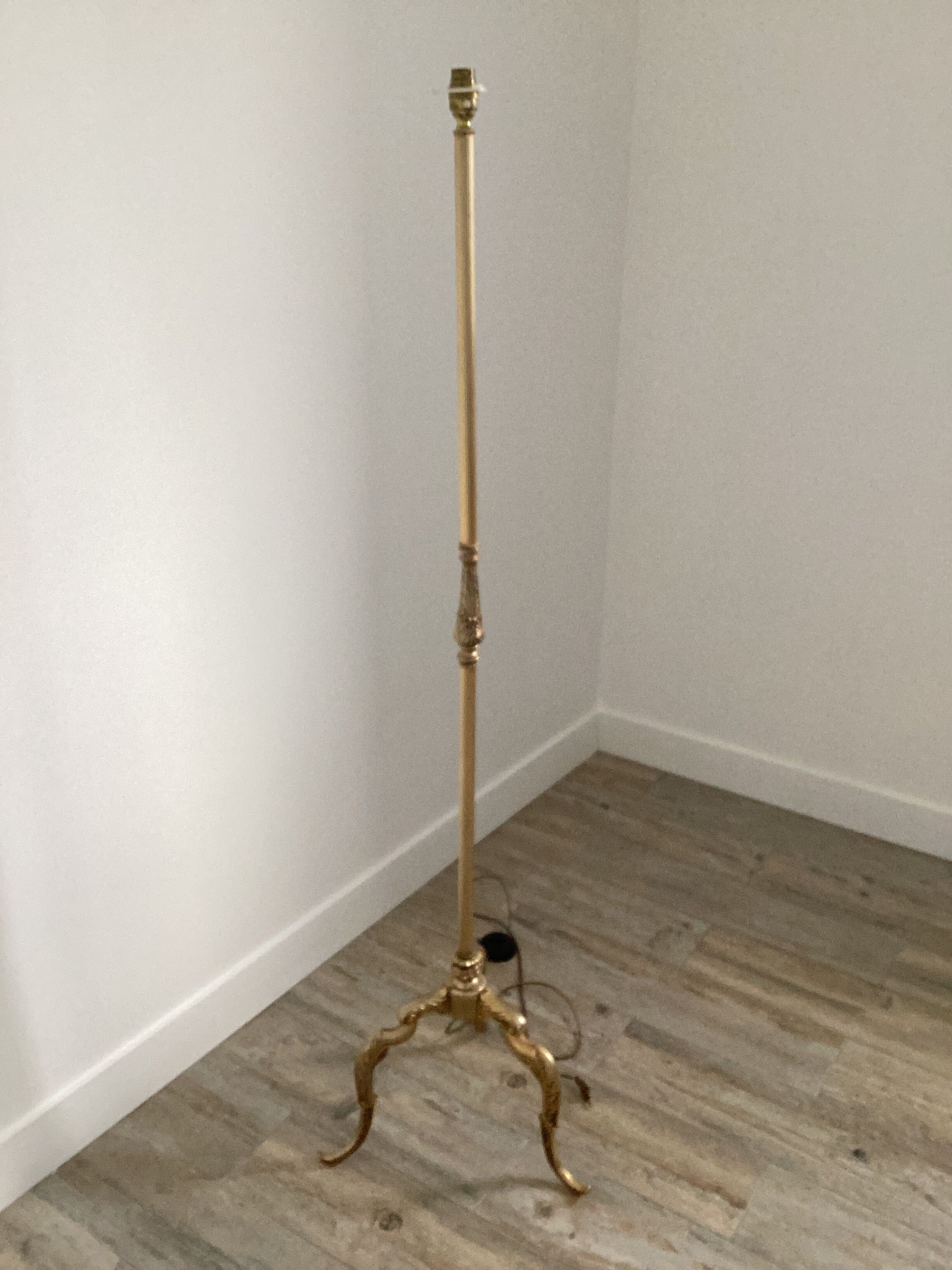 Vintage golden brass tripod floor lamp