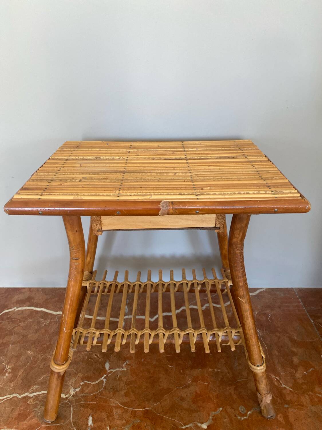 Very beautiful little bamboo bedside table from the 70s