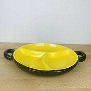 Plat rond céramique années 50 noir et jaune