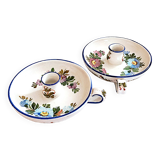 Pair of handmade cracked earthenware hand candlesticks signed Bassano Italy