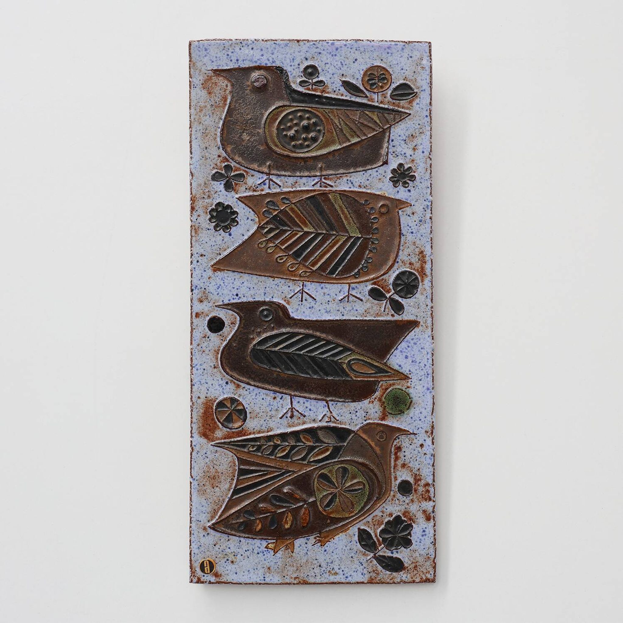 Mid‑Century Ceramic Wall Panel with Stylized Birds by Amphora, Belgium, ca.