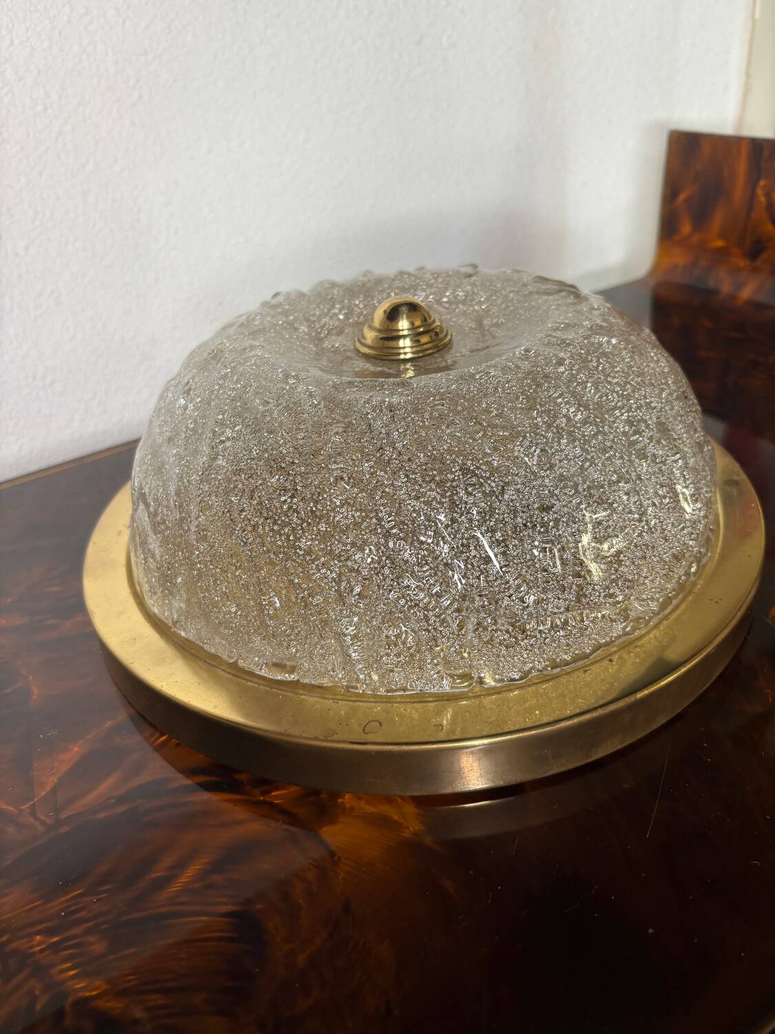 Frosted glass and brass ceiling light, 1970s