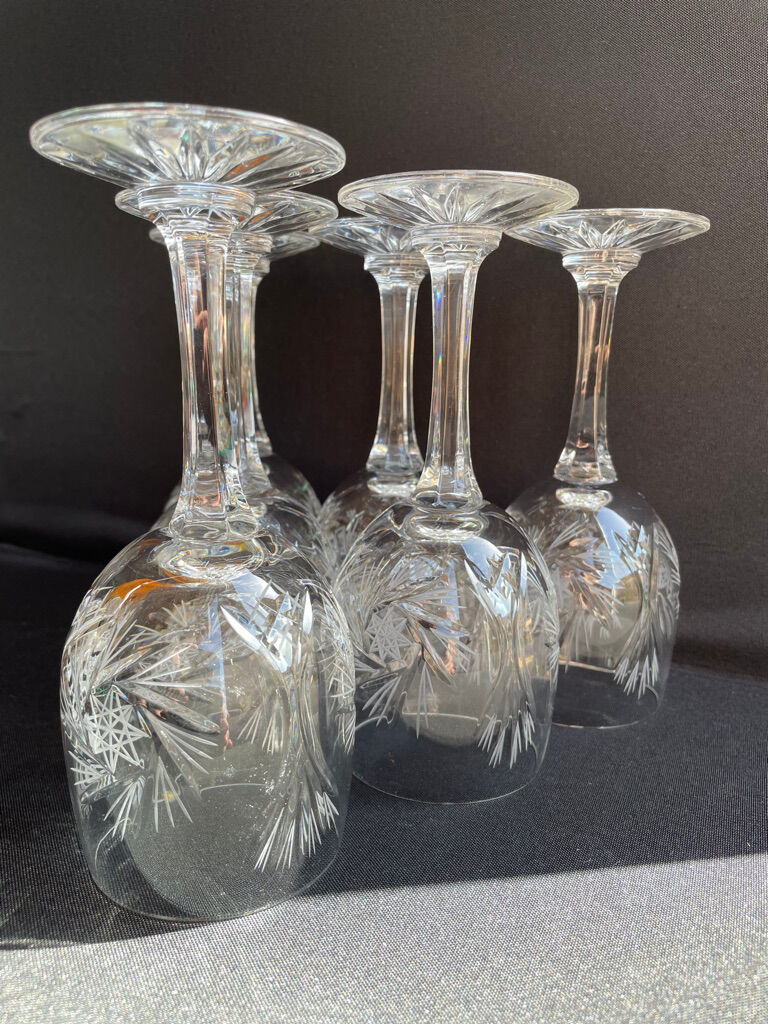 Cristal de Bohème - Verres à eau ou à vin (6) - Moderne milieu de siècle - Cristal taillé main