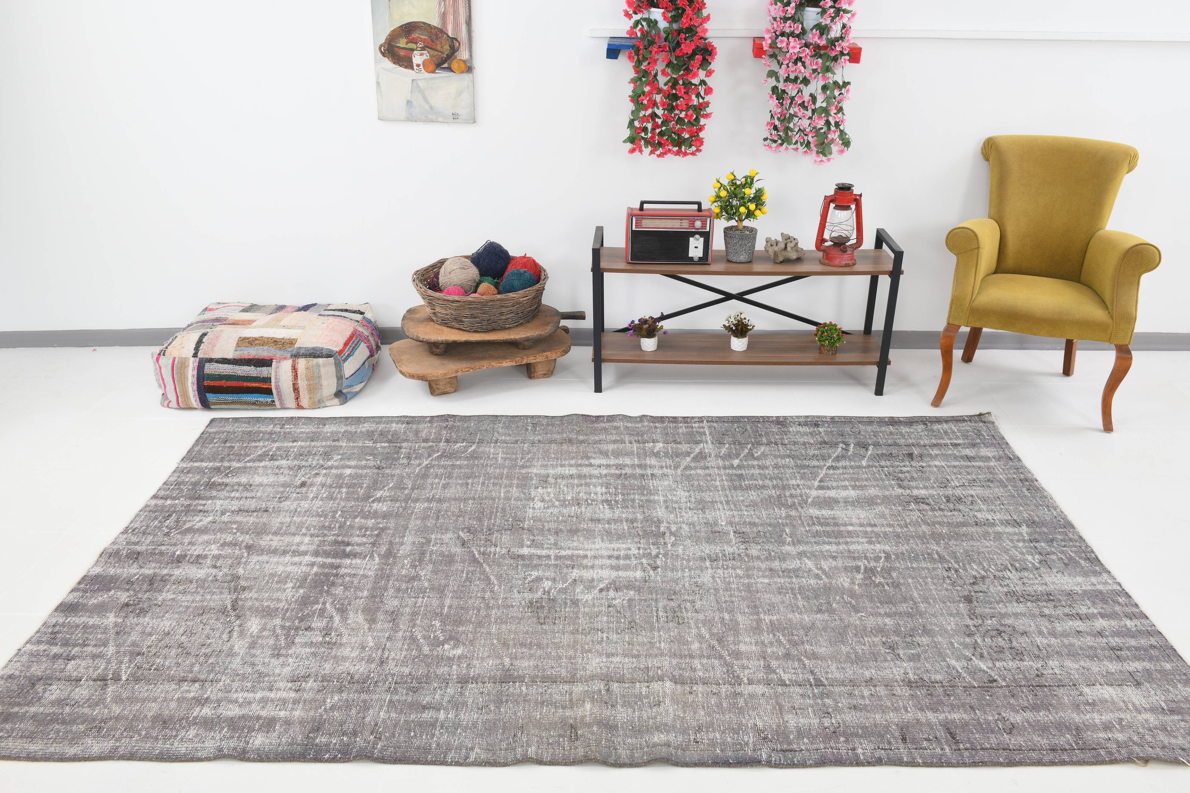 Gray handmade vintage rug 174x294cm