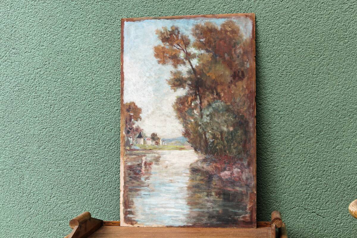 Oil on hardboard, riverside