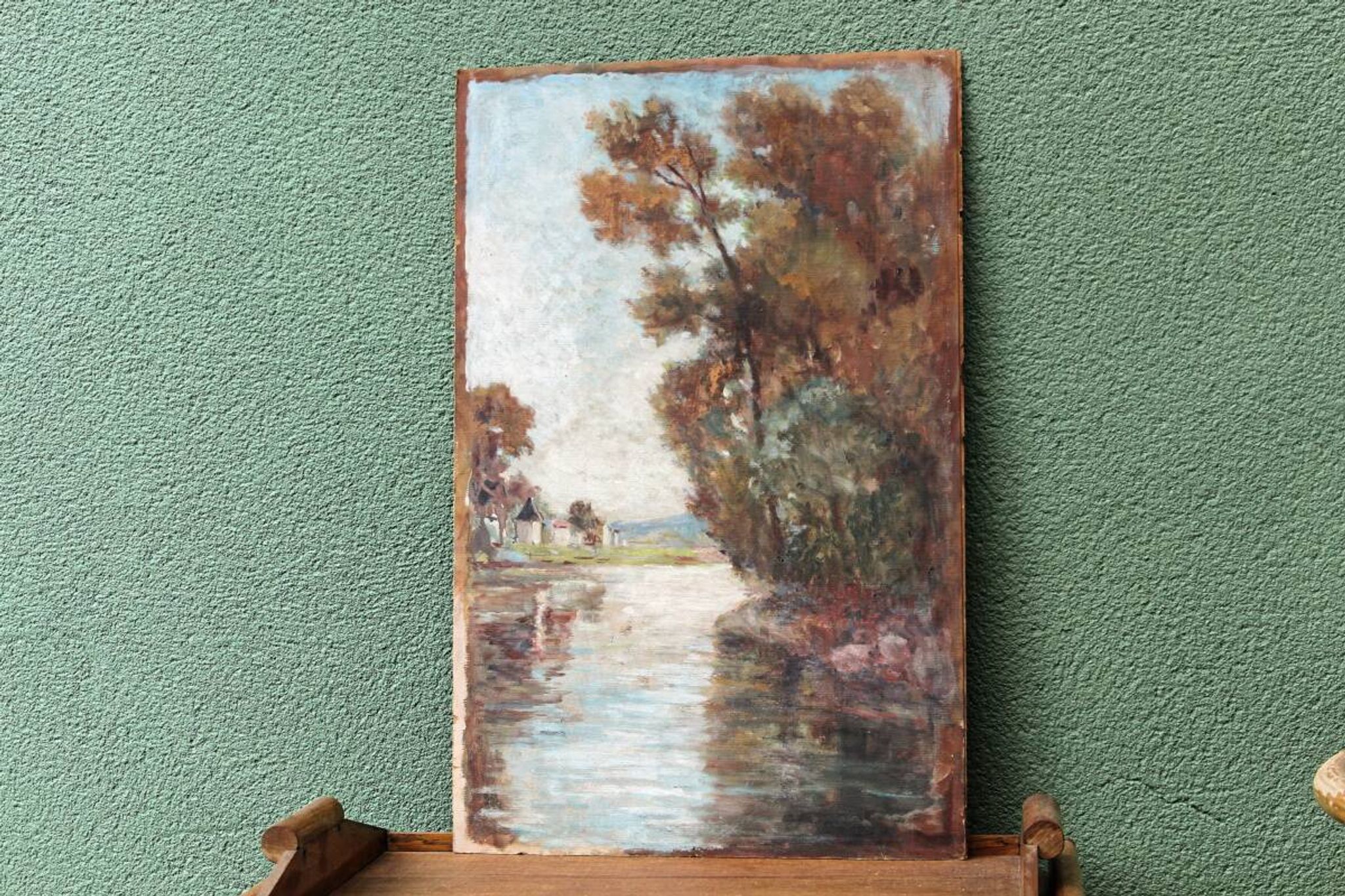 Oil on hardboard, riverside