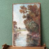 Oil on hardboard, riverside