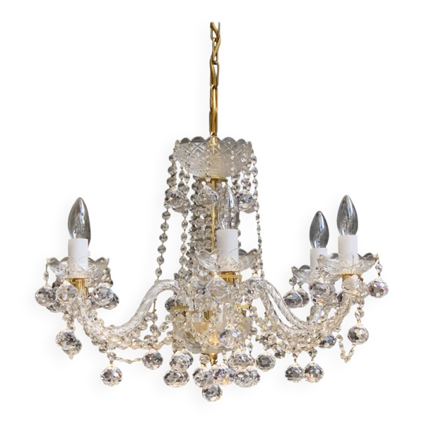 Lustre tchèque en cristal taillé, 6 bras
