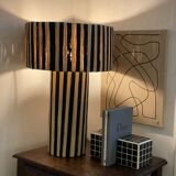 Minimalist bedside table lamp raffia Striped zebra black