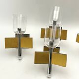 Mid-Century Modern set of eight brass and chrome sconces by Sciolari. Italy 1970s