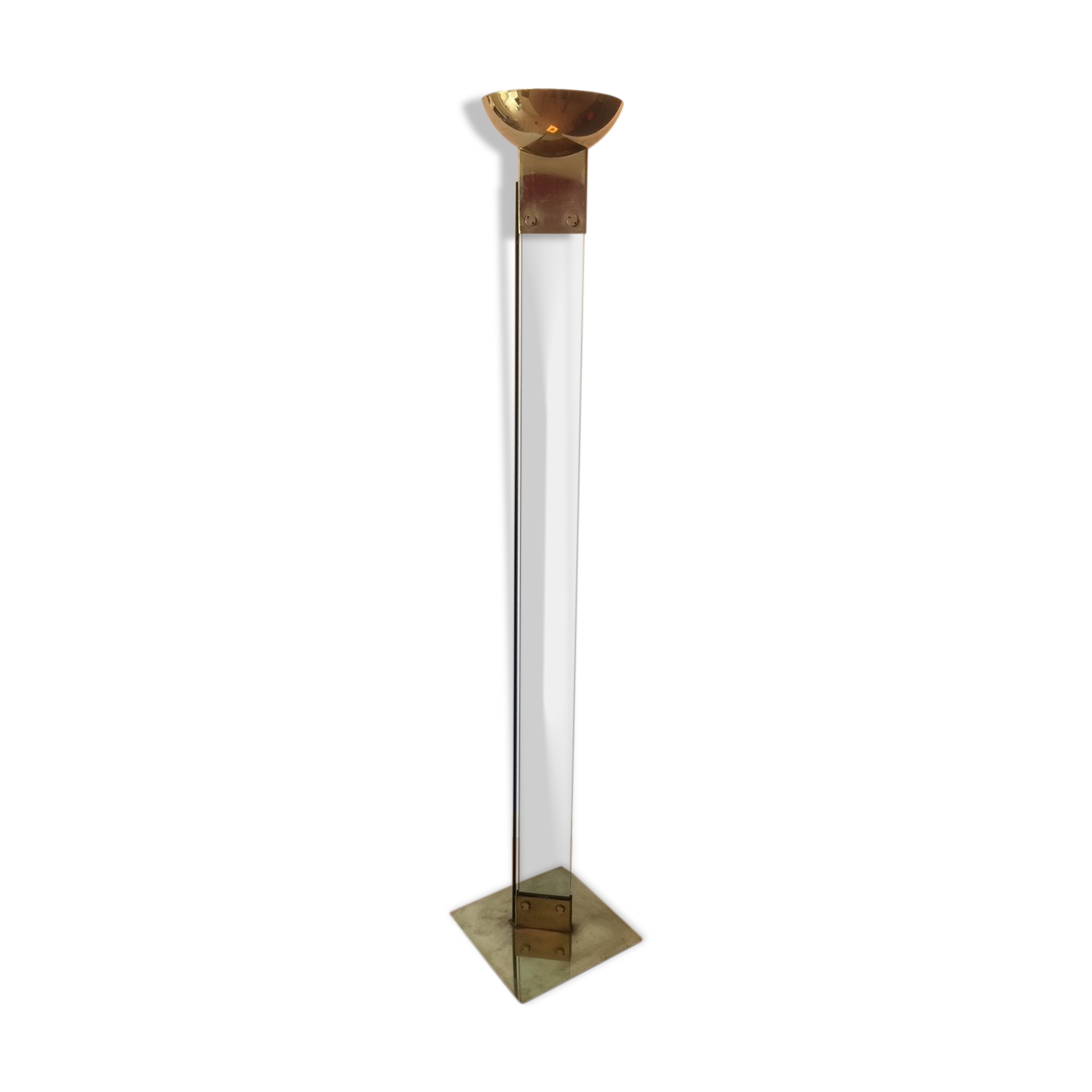 Glass and brass floor lamp by Max Baguara for Lamperti, Italy, 1970s
